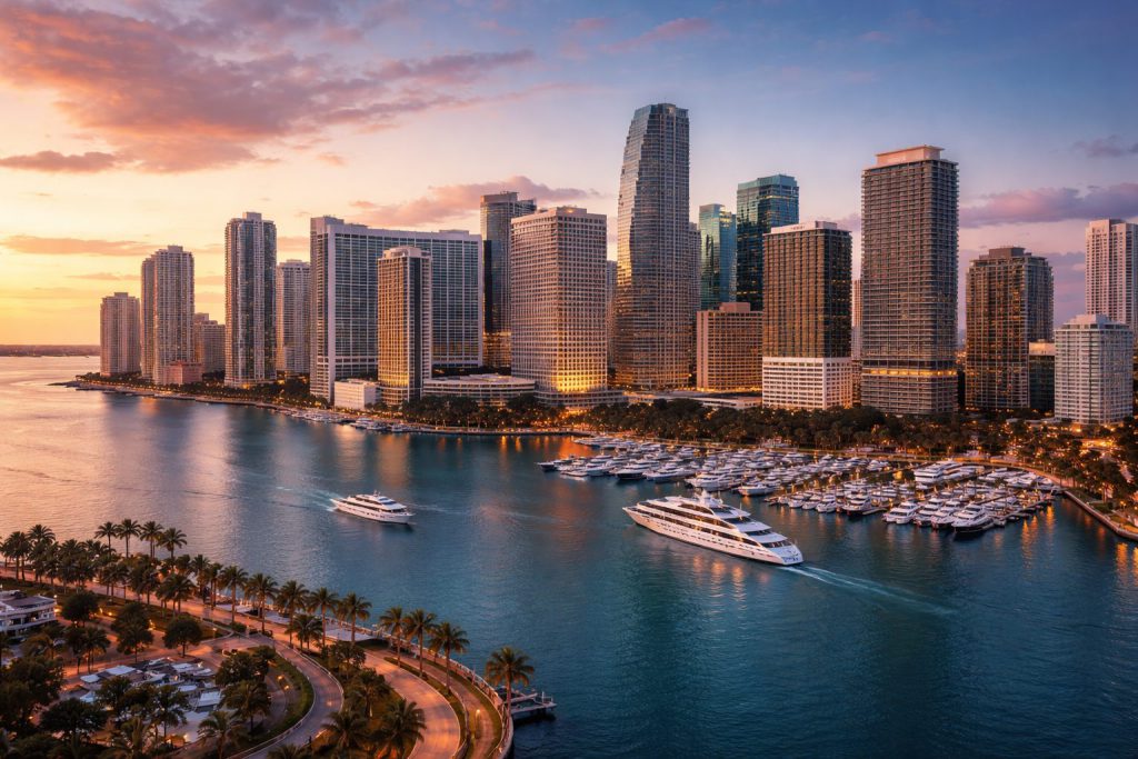 Miami skyline at sunset